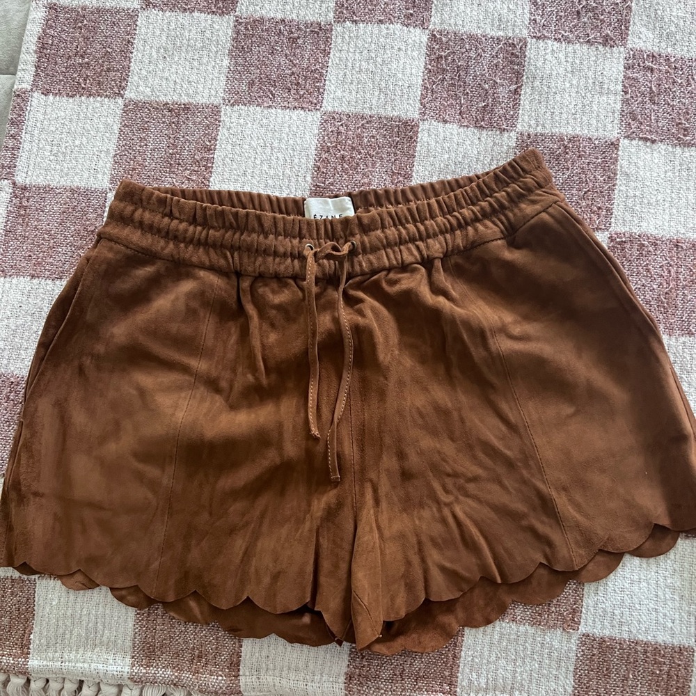 Sezane Kurtis Suede Scalloped Shorts